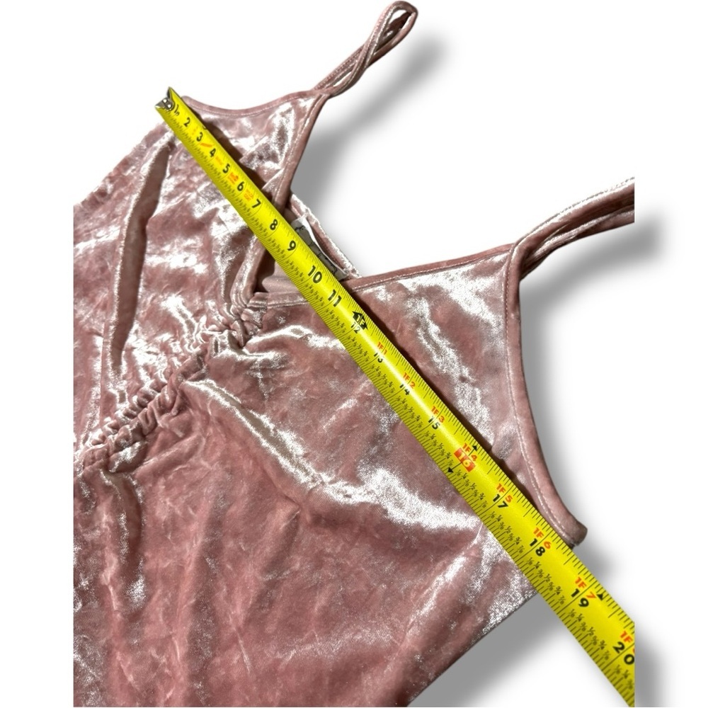 Hippie Rose Baby Pink Velour Ruched Drawstring Thin Straps Cropped Camisole Top - Picture 13 of 16